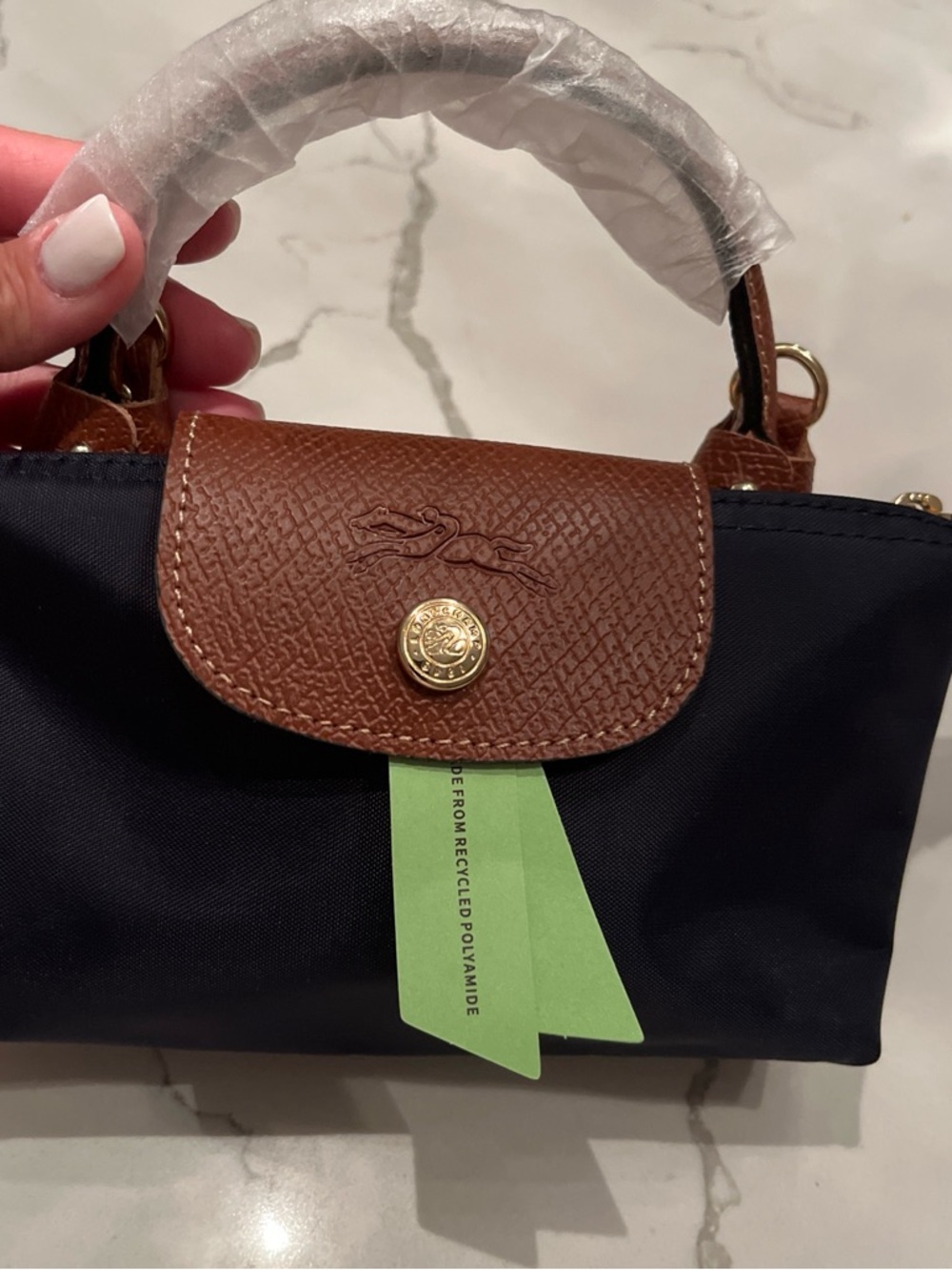 Navy and Brown Women's long champ mini bag Handle Bag